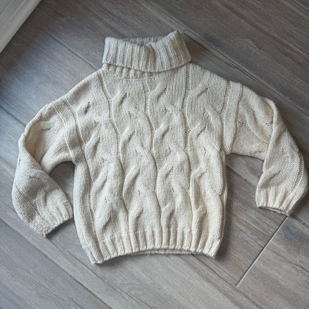 ZARA Kids Fancy Collection Kids Cable Knit Turtleneck Sweater Cream 9 Years Old